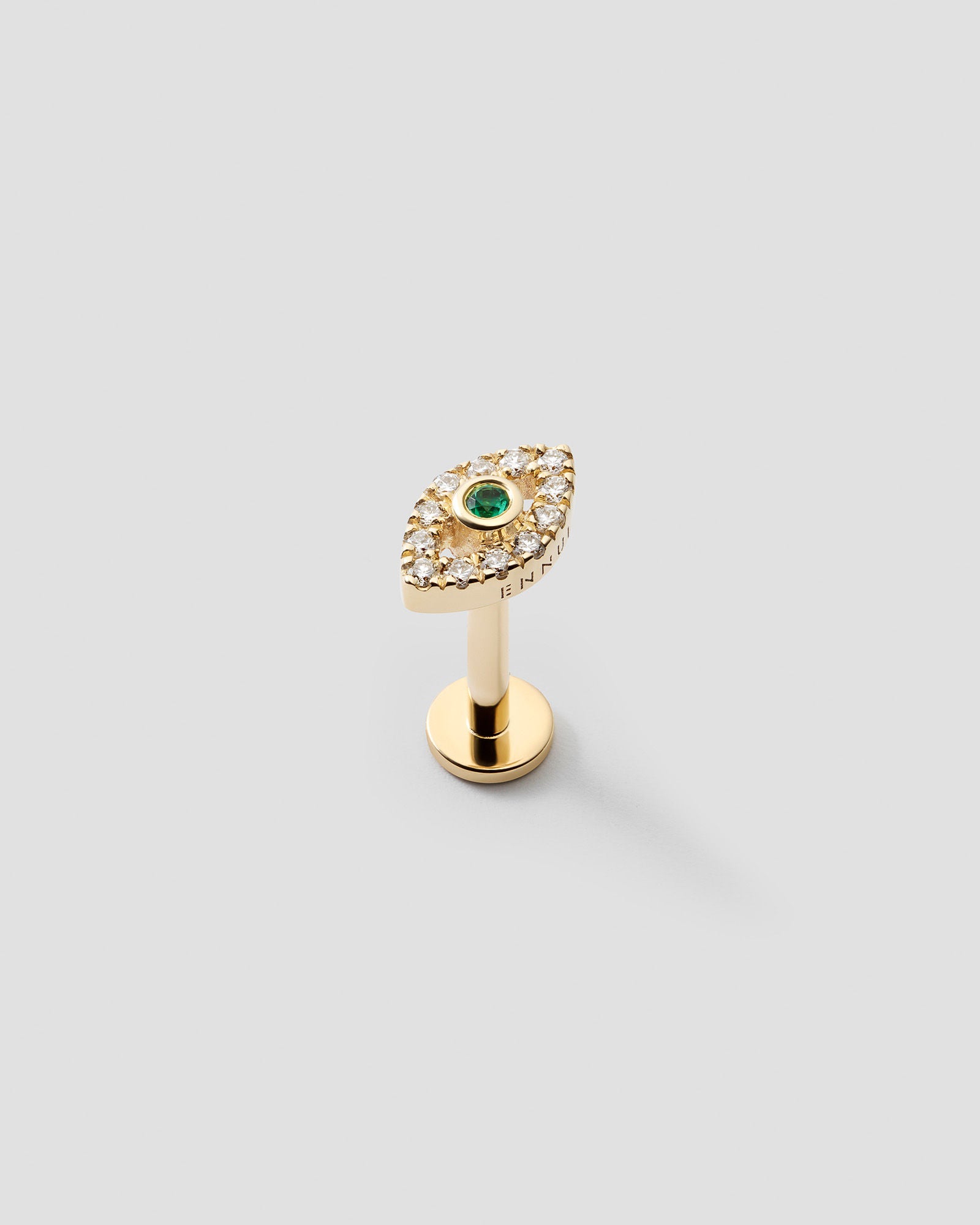 Eirene Eye Labret 14k Gold Ear Piercing w. Diamond,Emeralds