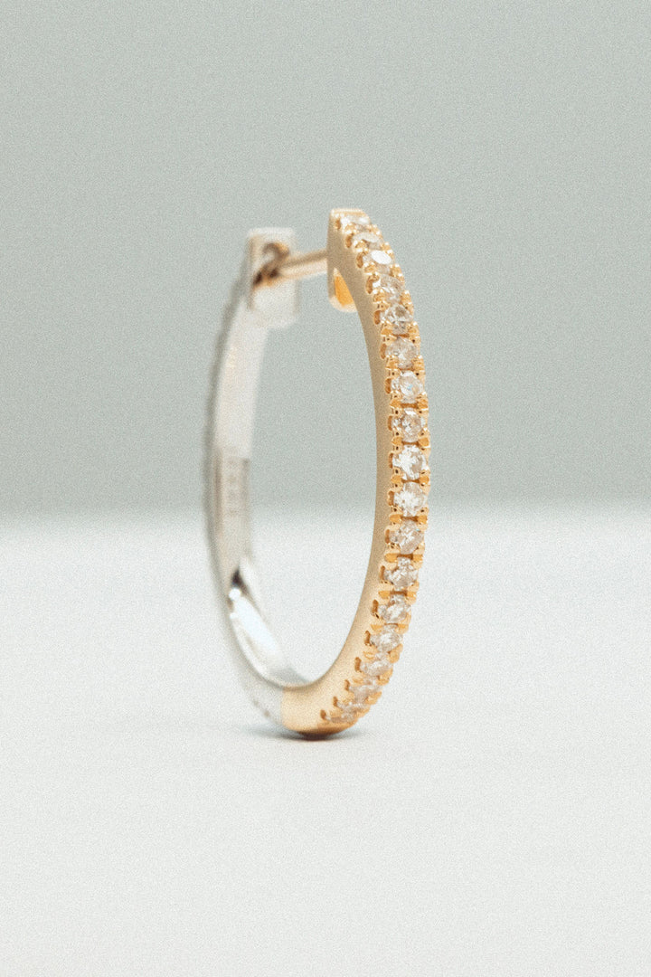 14 mm 14k Hvidguld & Guld Hoops m. Diamanter