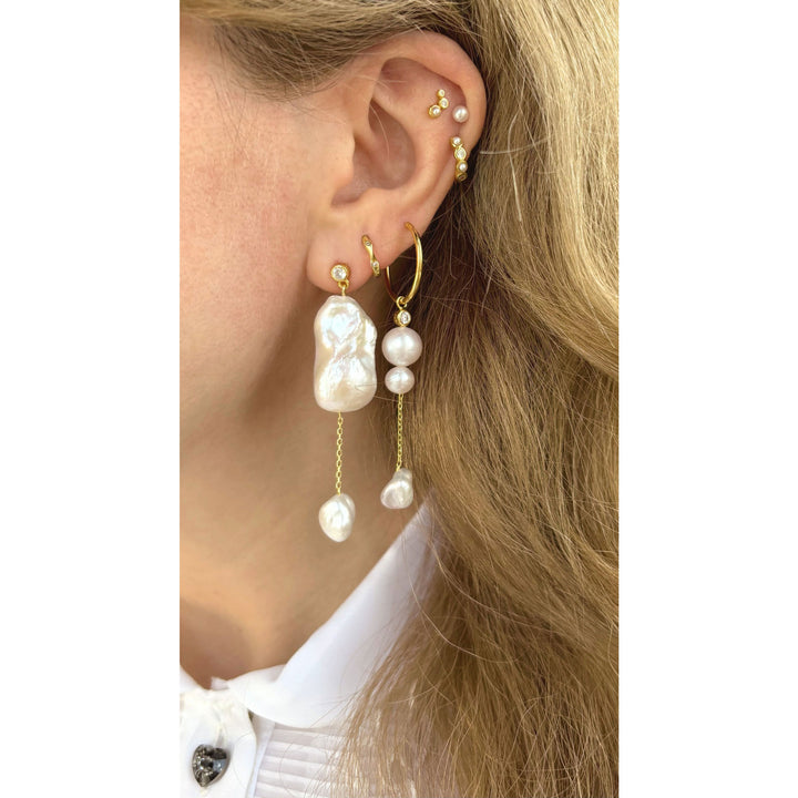 Juno Gold Plated Stud w. Cubic Zirconia & Pearls