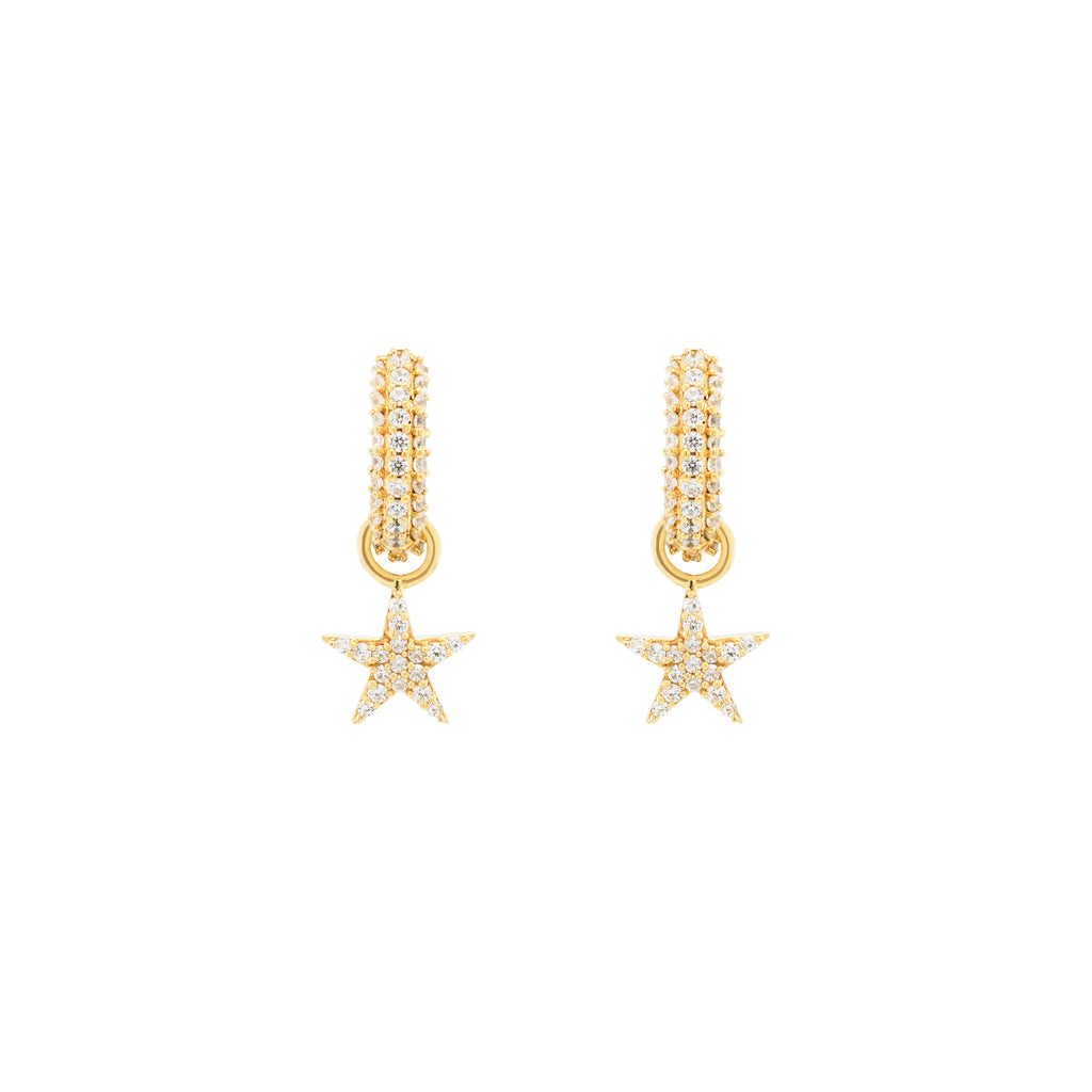 Gold Vermeil Huggie w. Star Pendants