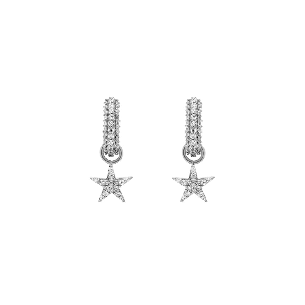 Black Ruthenium on Silver Huggie w. Star Pendants