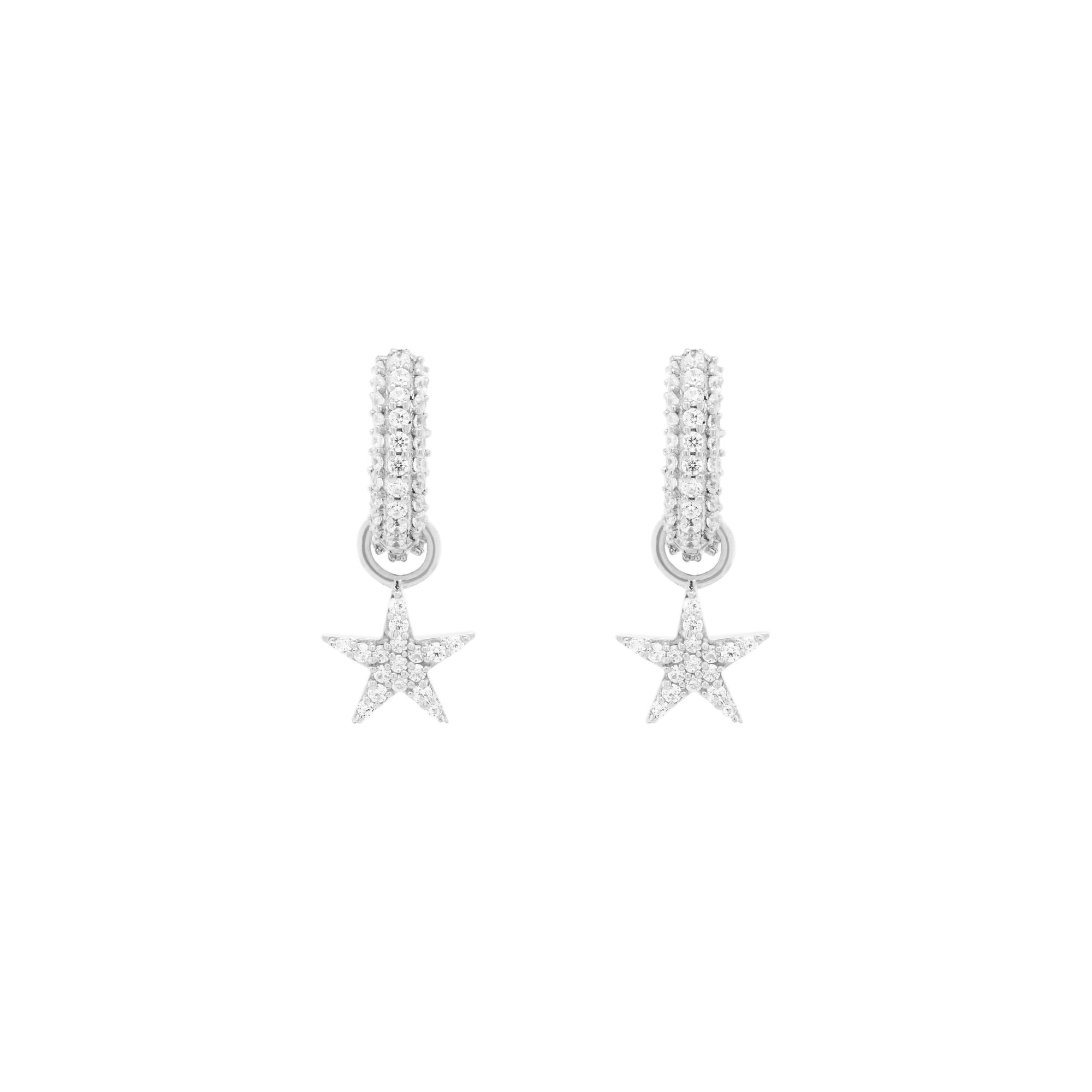 White Rhodium on Silver Huggie w. Star Pendants