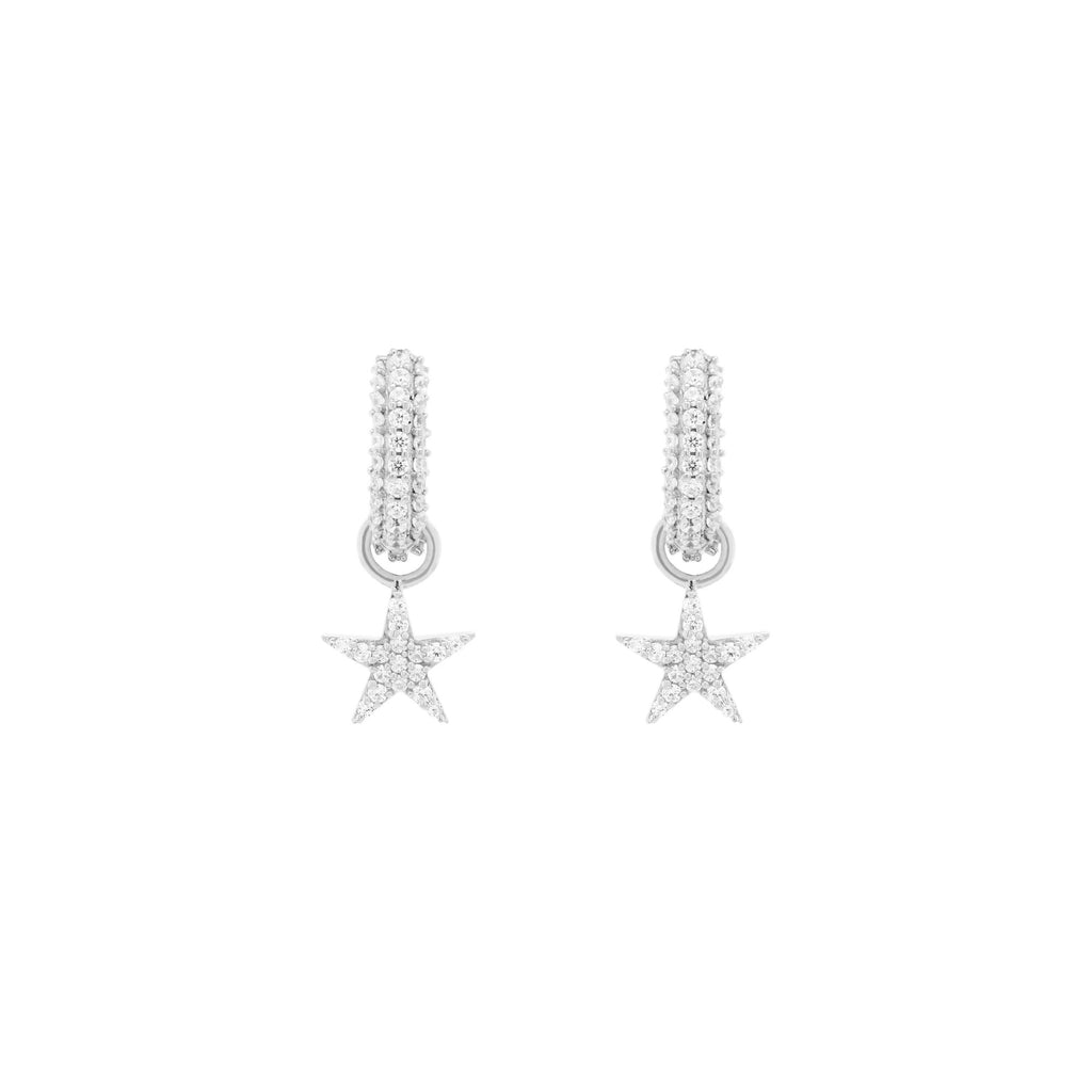 White Rhodium on Silver Huggie w. Star Pendants