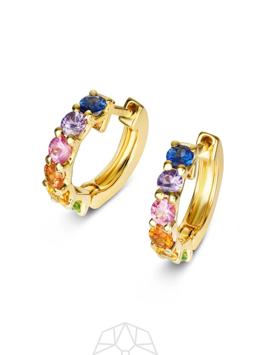 Klobiger Regenbogen -Sapphire 14K Gold Ohrringe