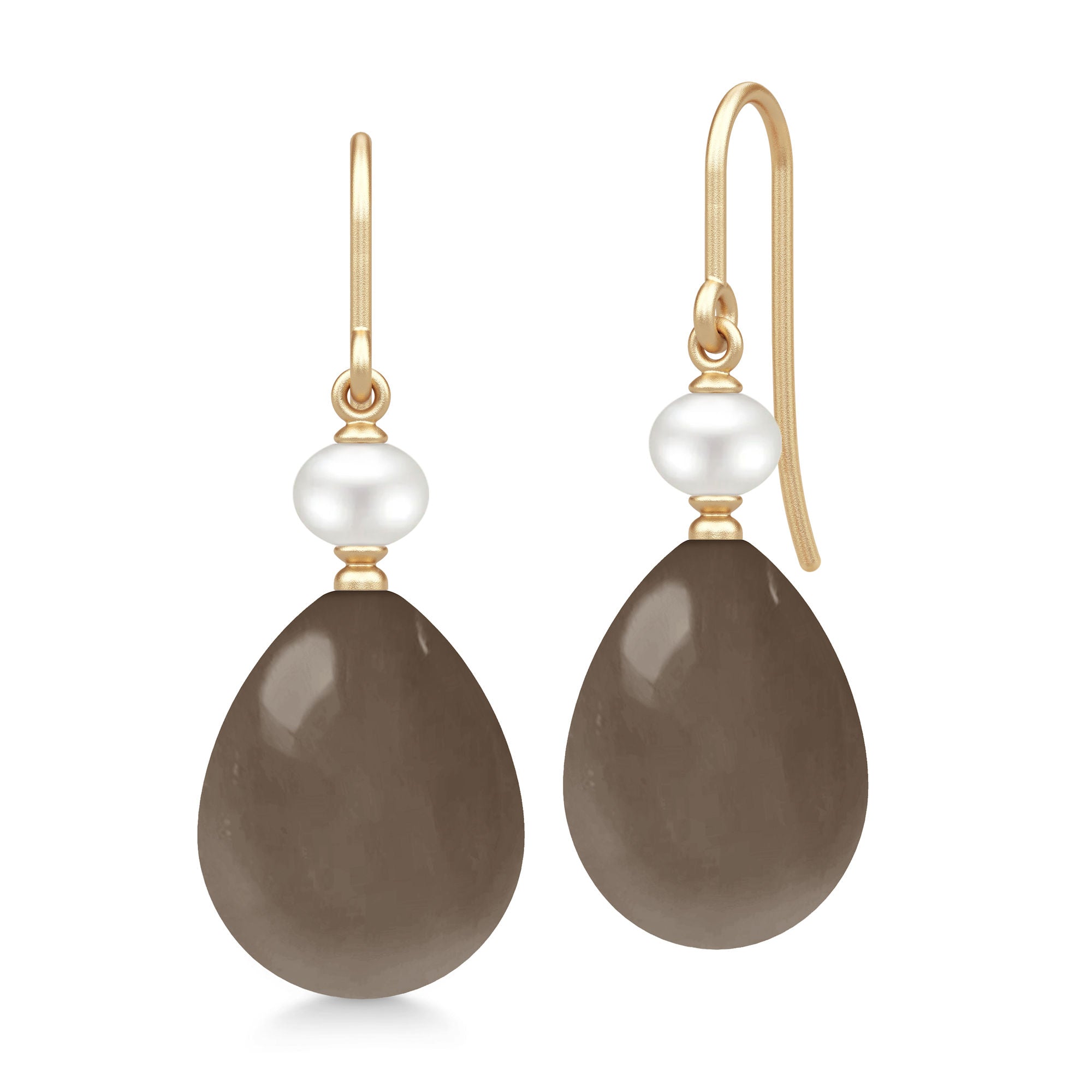 Elina 14K Gold Earrings w. Freshwater Pearl & Chokolate Moonstone