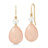 Elina 14K Gold Earrings w. Freshwater Pearl & Rosy Moonstones