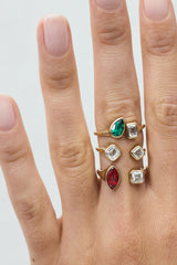 Toi Et Moi 14k or 18k Whitegold Ring w. Lab-Grown Diamond & Lab-Grown Ruby