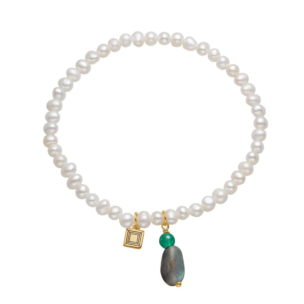 Mirage 18K Forgyldt Armbånd m. Perle, Agat & Laboradorit