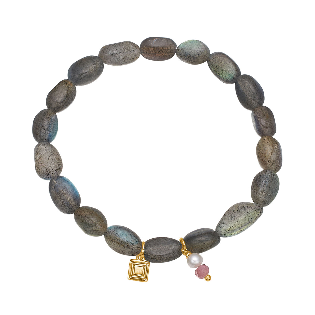 Mirage 18K vergoldetes Armband m. Laboradorit, Perle & Turmalin