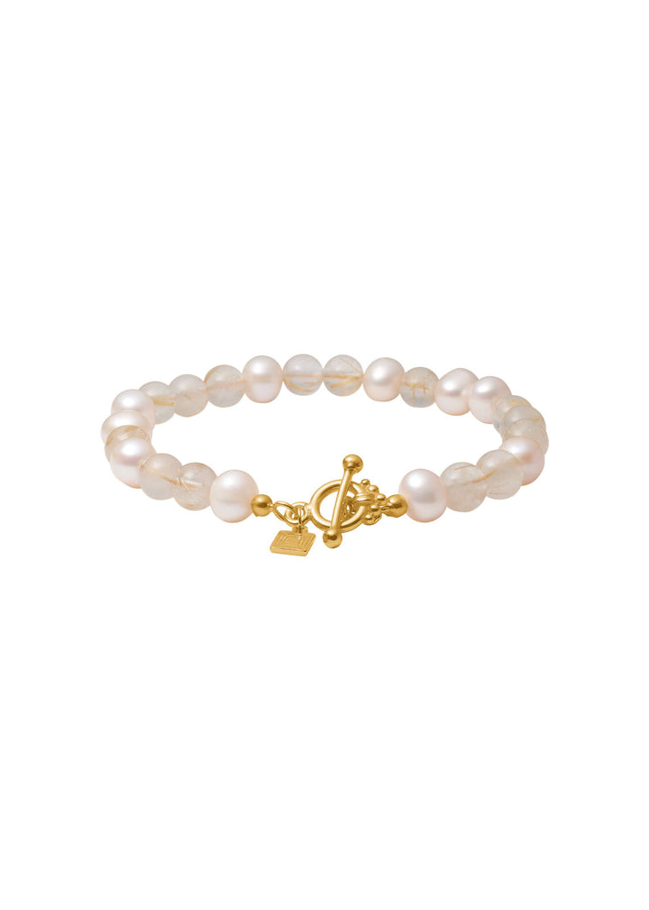 Lucy Gold Plated Bracelet w. Golden Rutile Quartz & Pearl