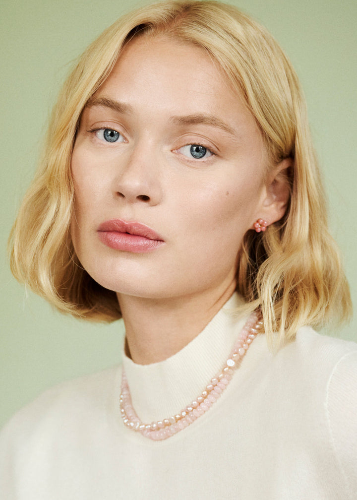 Mille Gold Plated Beaded Chain w. Rose Quartz