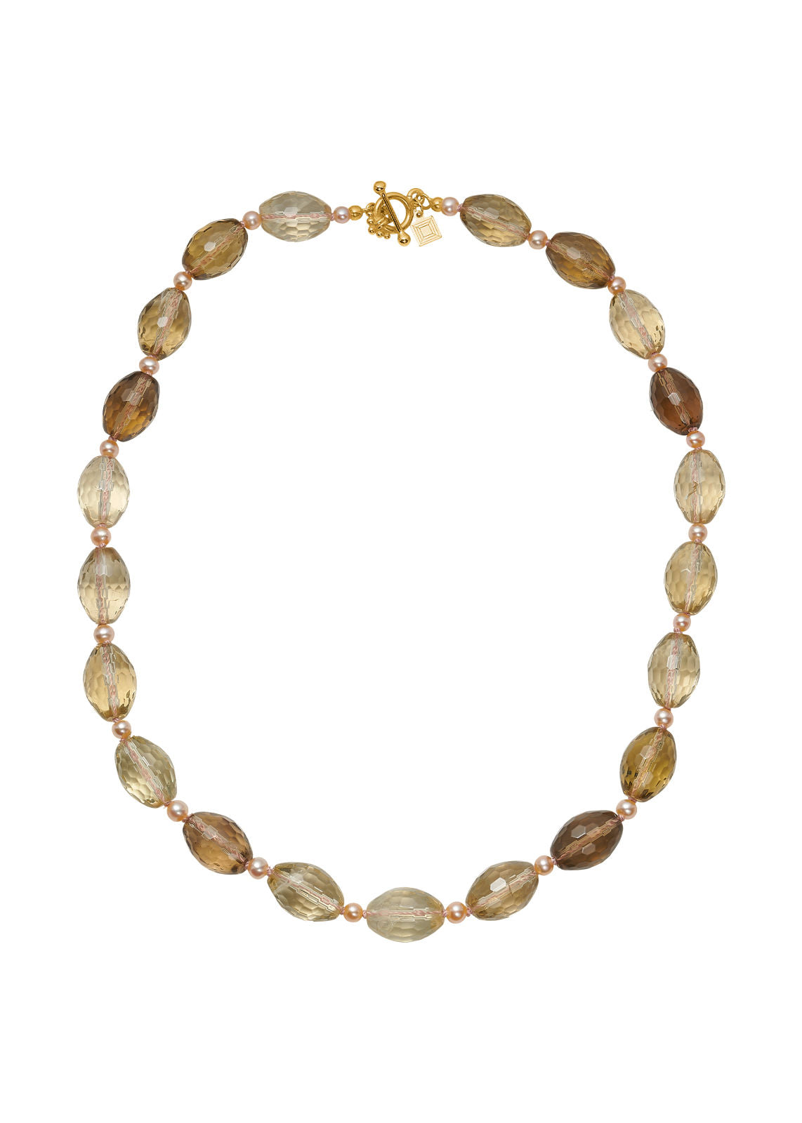Evita Gold Plated Necklace w. Lemon Qartz & Pearls