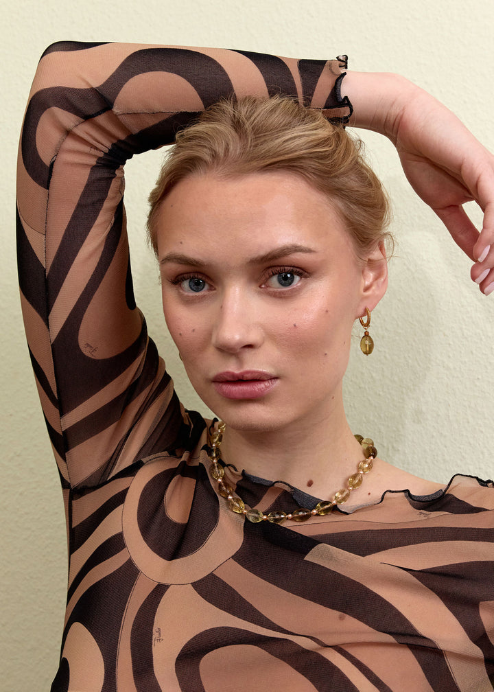 Evita Gold Plated Necklace w. Lemon Qartz & Pearl