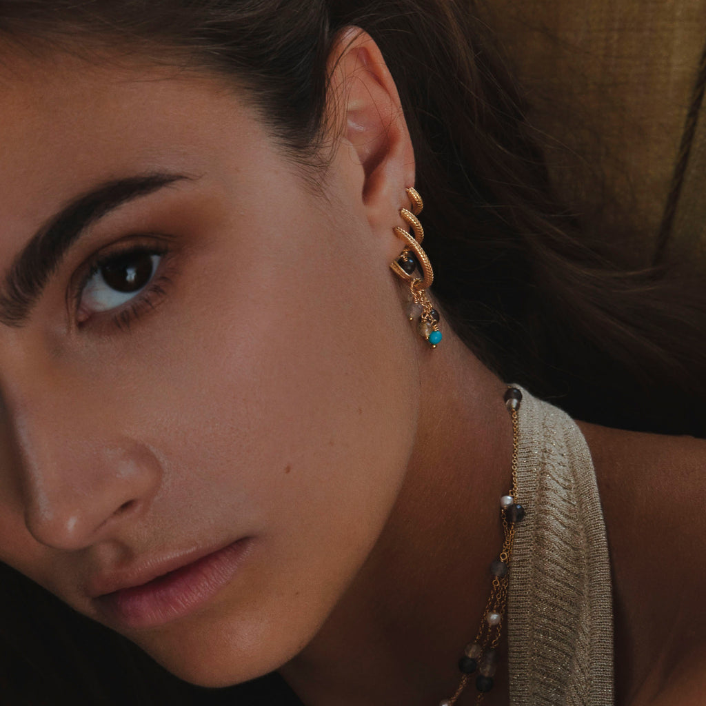 Fishbone medium 18K Gold Plated Hoop w. Herringbone details