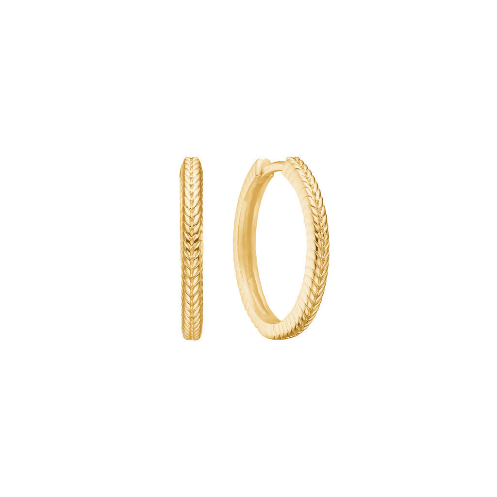 Fishbone medium 18K Gold Plated Hoop w. Herringbone details