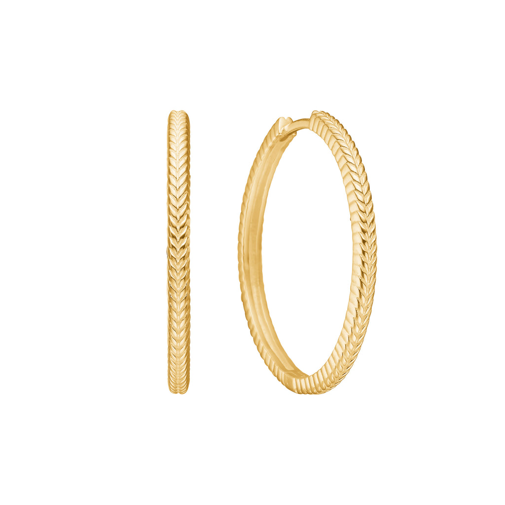 Fishbone large 18K Gold Plated Hoop w. Herringbone details