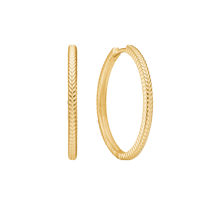 Fischknochen großer 18K Gold plattiert Hoop w. Details von Fischgräten