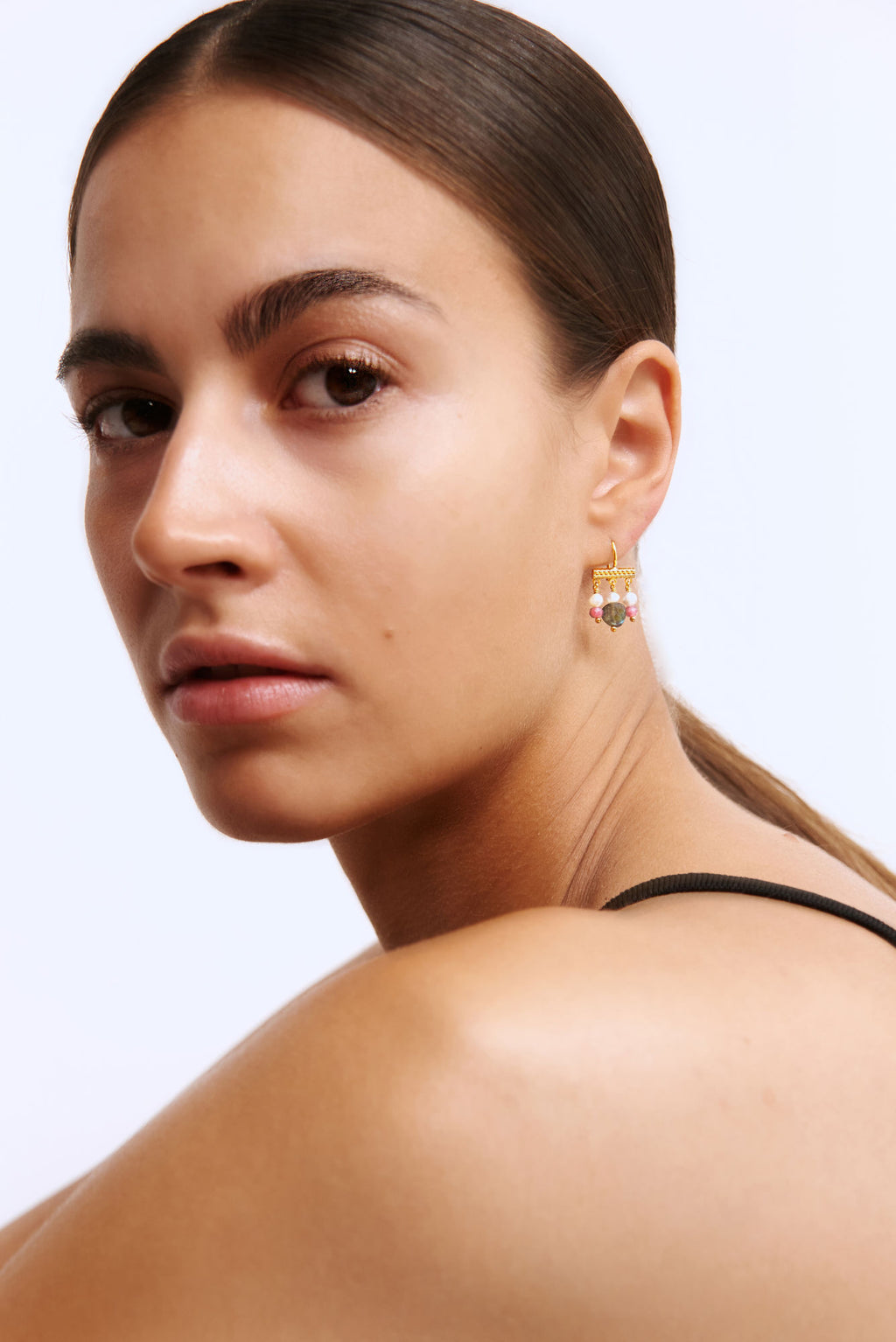 Mirage 18K Gold Plated Earrings w. Hanging Mixed Stones