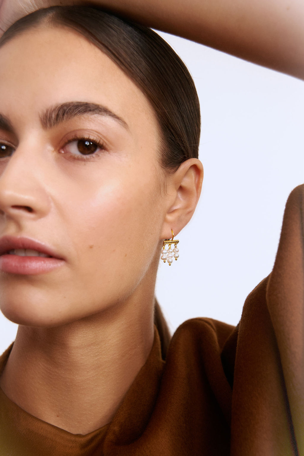 Mirage 18K Gold Plated Earrings w. Hanging Pearls