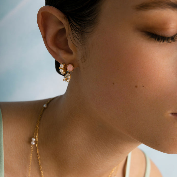 Reef 18K Gold Plated Studs w. Opal & Prasiolite Drop
