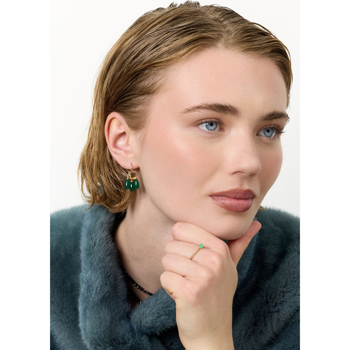 18K Gold Plated Earrings w. Quartz & Green Agate