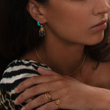 18K Gold Plated Earrings w. Turquoise, Labradorite & Quartz