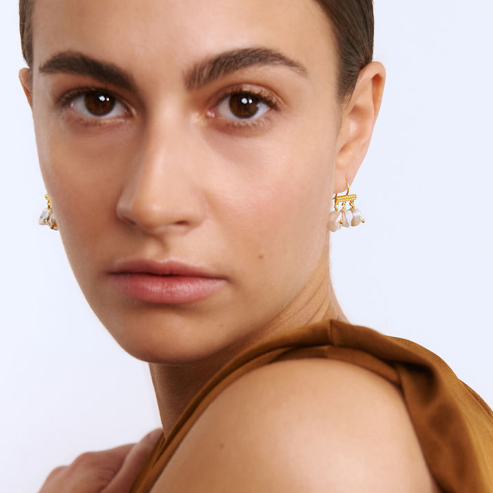 Mirage 18K Gold Plated Earrings w. White Pearls