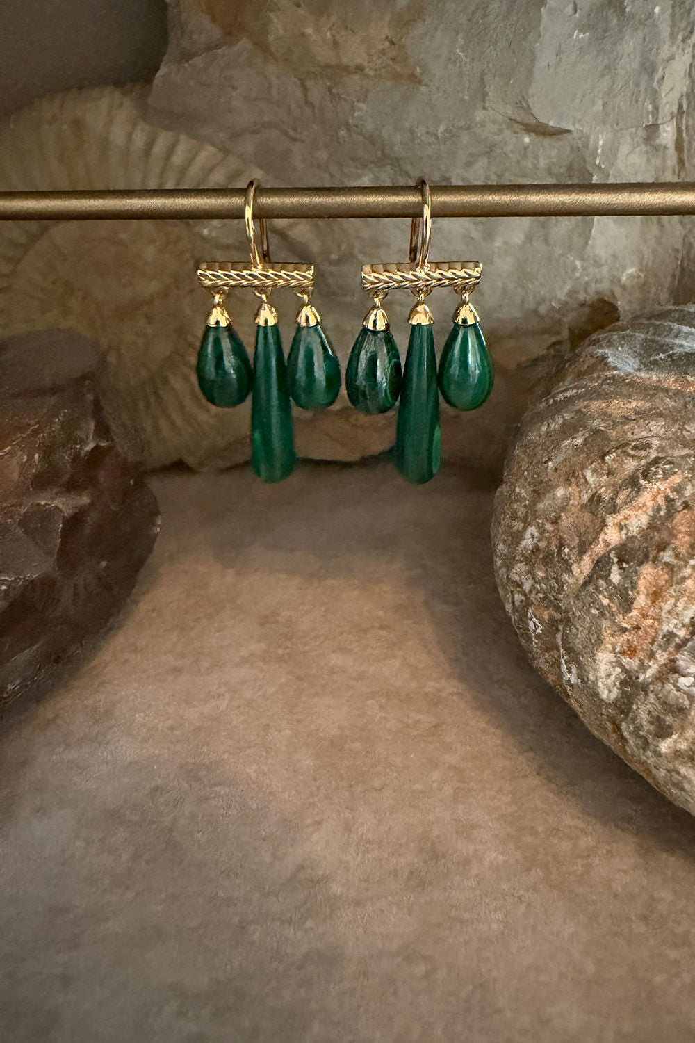 Mirage Gold Plated Earrings w. Malachite