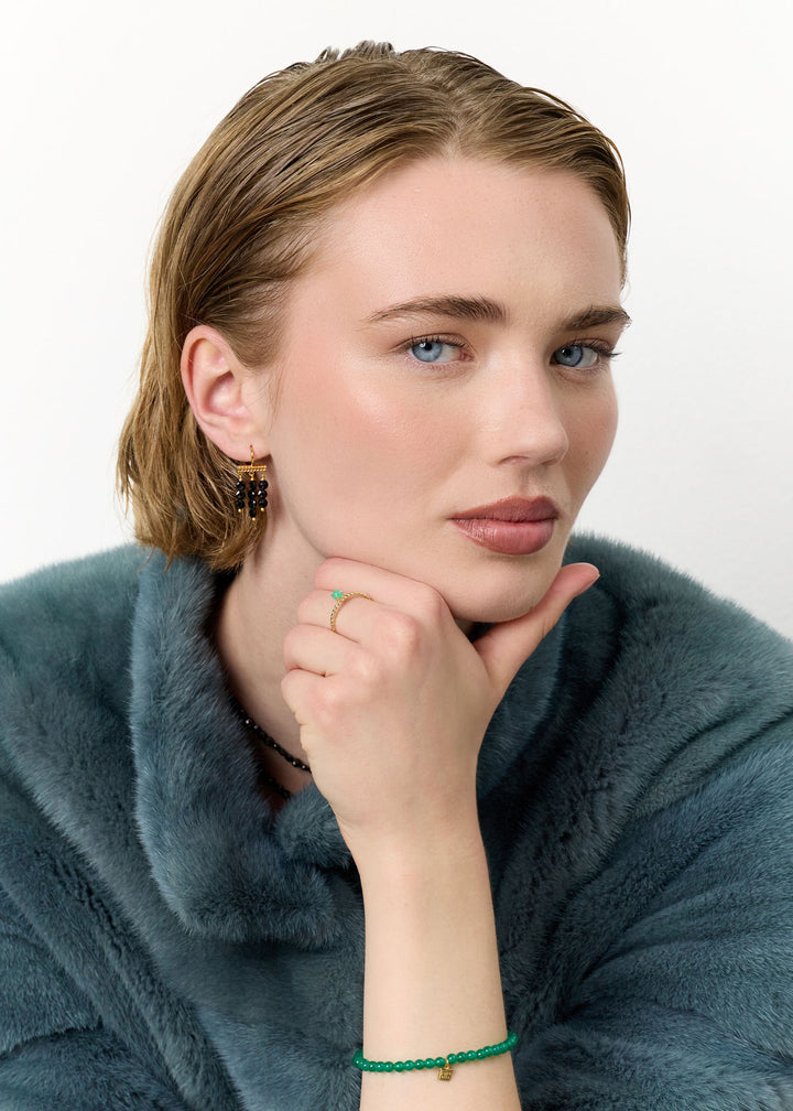 Valentina Gold Plated Earrings w. Black Spinel