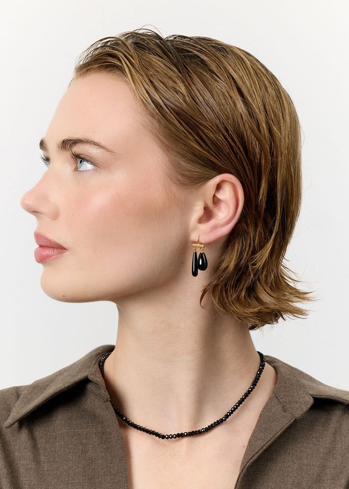 Cicero Gold Plated Earrings w. Black Agate