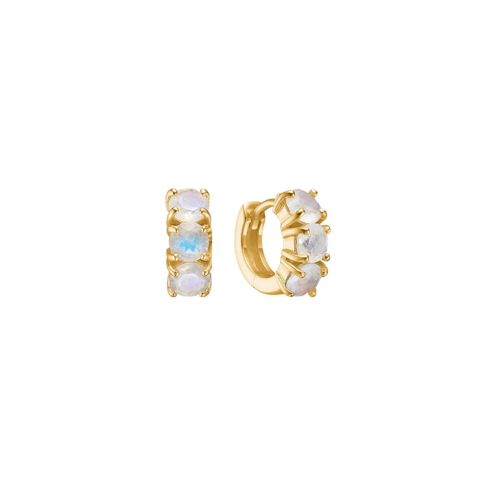 Rainbow mini 18K Gold Plated Hoop w. Moonstone