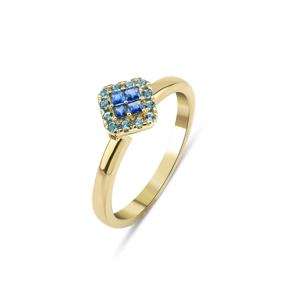 Fortuna Azul 18K Guld Ring m. Akvamarin & Safirer