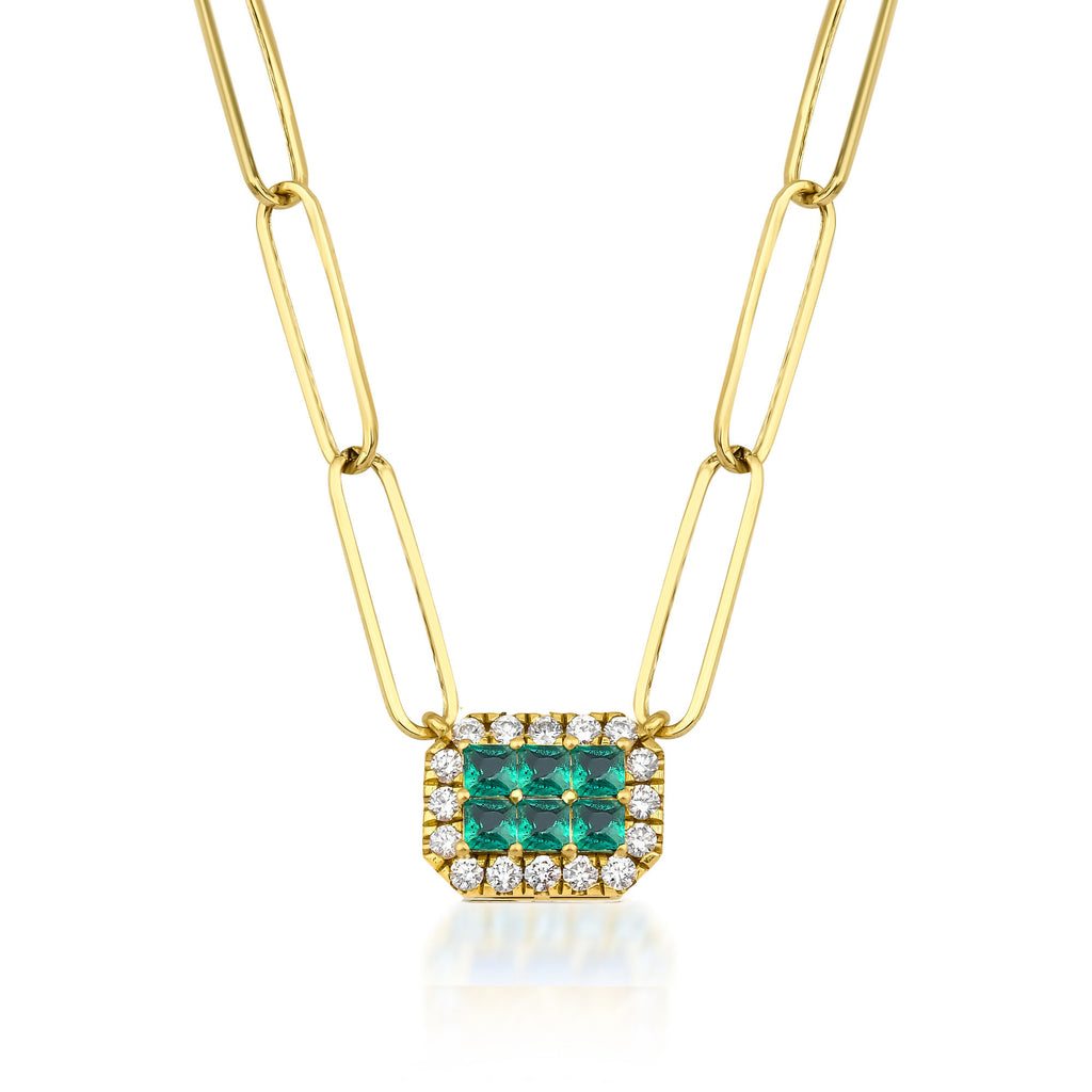 Fortuna Belle Verde Paperclip 18K Guld Halskæde m. Smaragd & Diamanter
