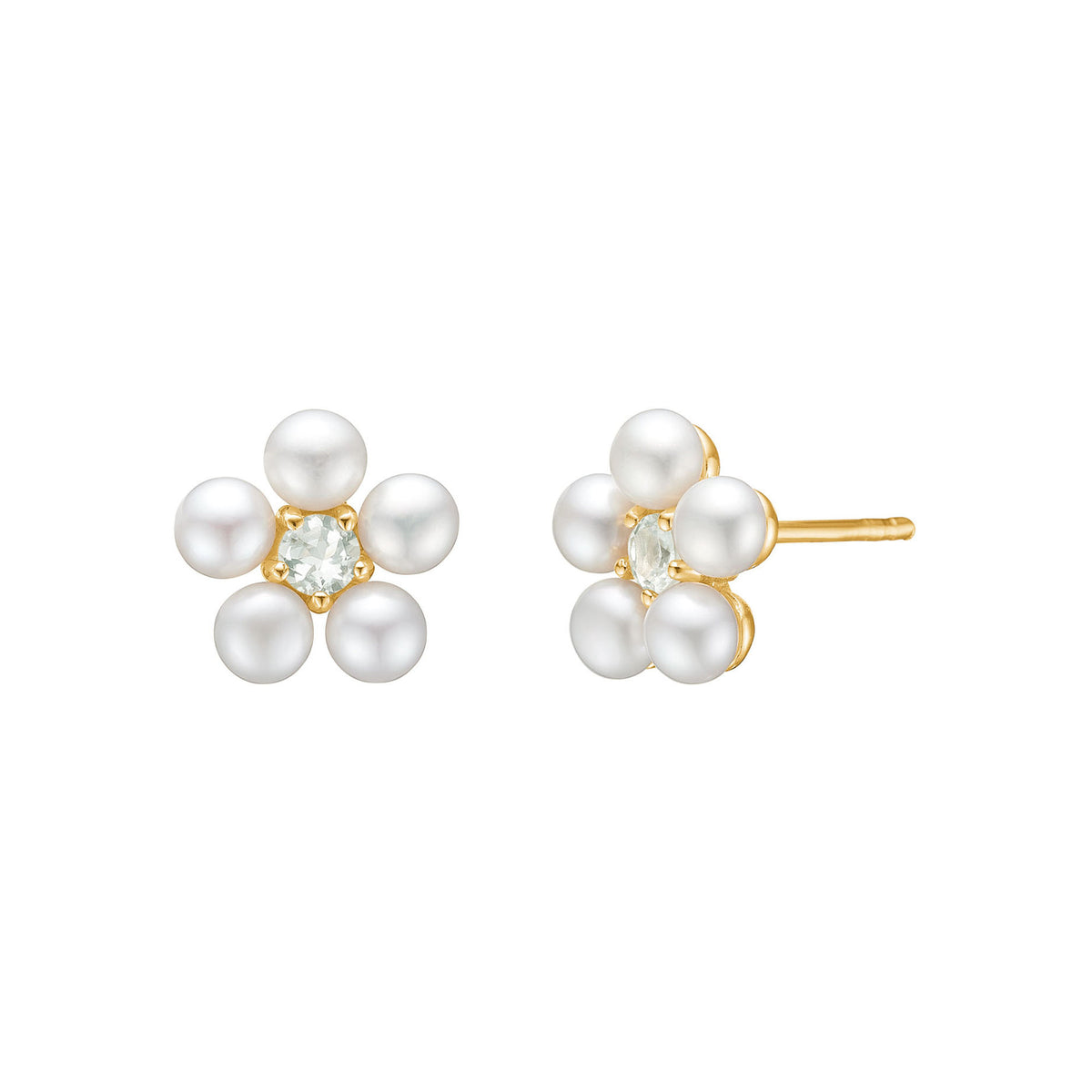 Reef 18K Forgyldte Blomster Studs m. Prasiolit & Perler