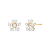 Reef 18K Gold Plated Flower Studs w. Prasiolite & Pearls
