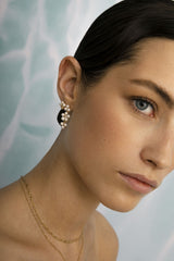 Reef 18K Gold Plated Long Studs w. Prasiolite & Pearls