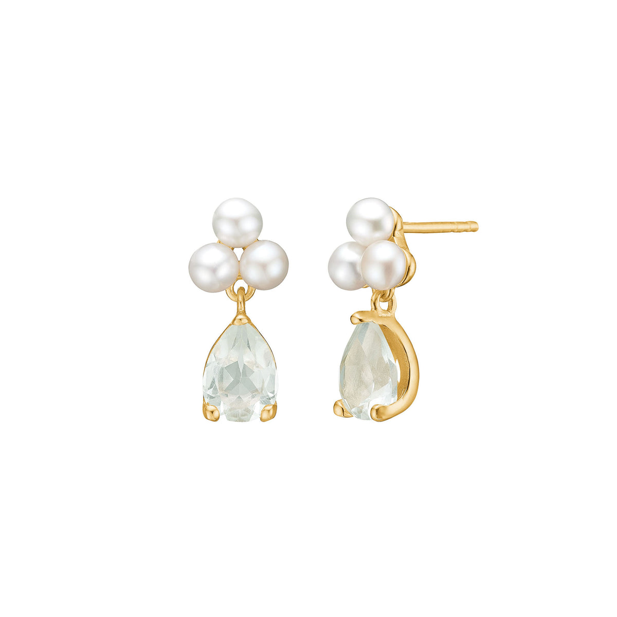 Reef 18K Gold Plated Studs w. Prasiolite Drop & Pearls