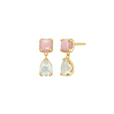Reef 18K Gold Plated Studs w. Opal & Prasiolite Drop