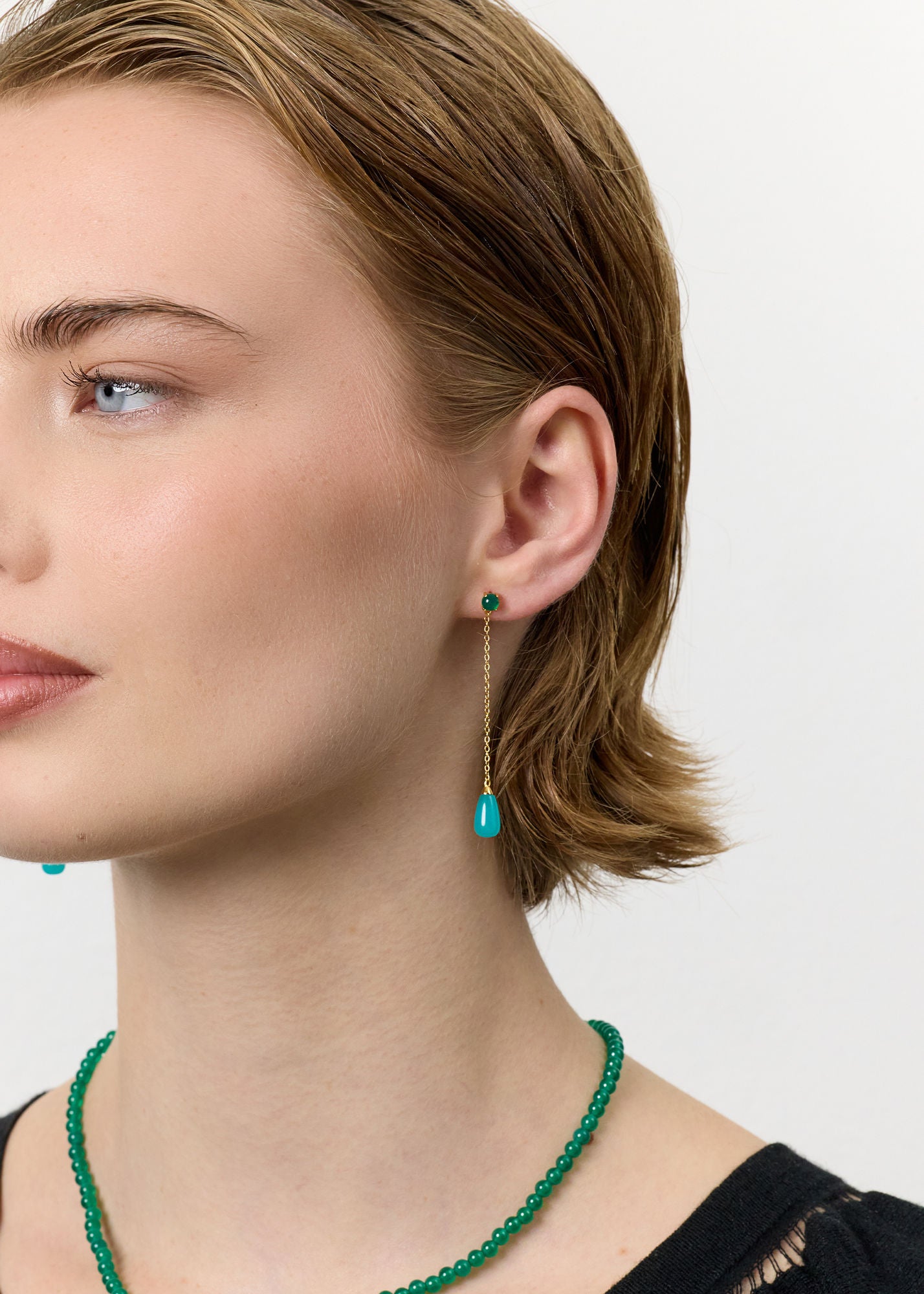 Parisa Gold Plated Studs w.Green Agate & Amazonite