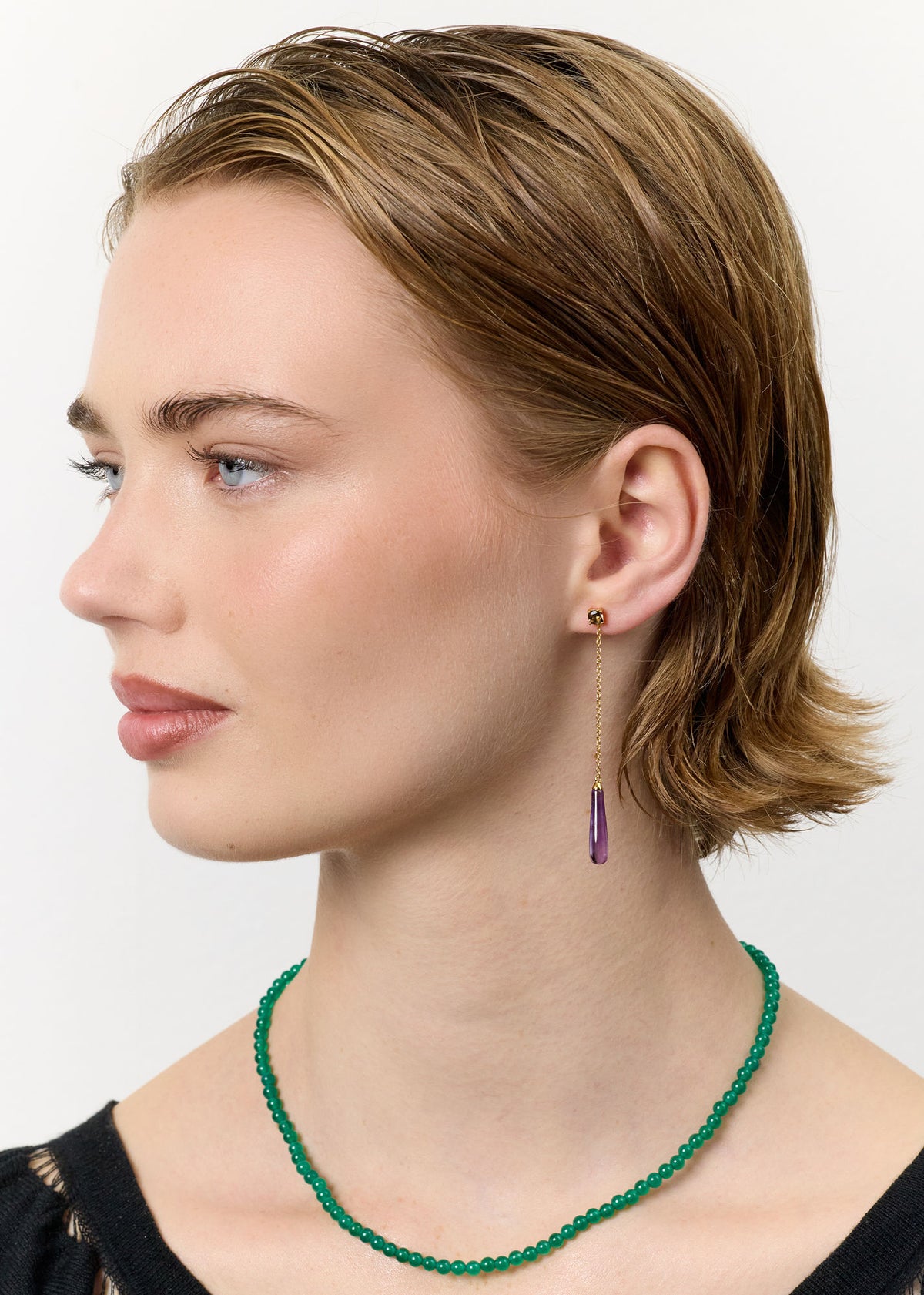 Parisa Gold Plated Studs w. Smokey Quartz & Amethyst
