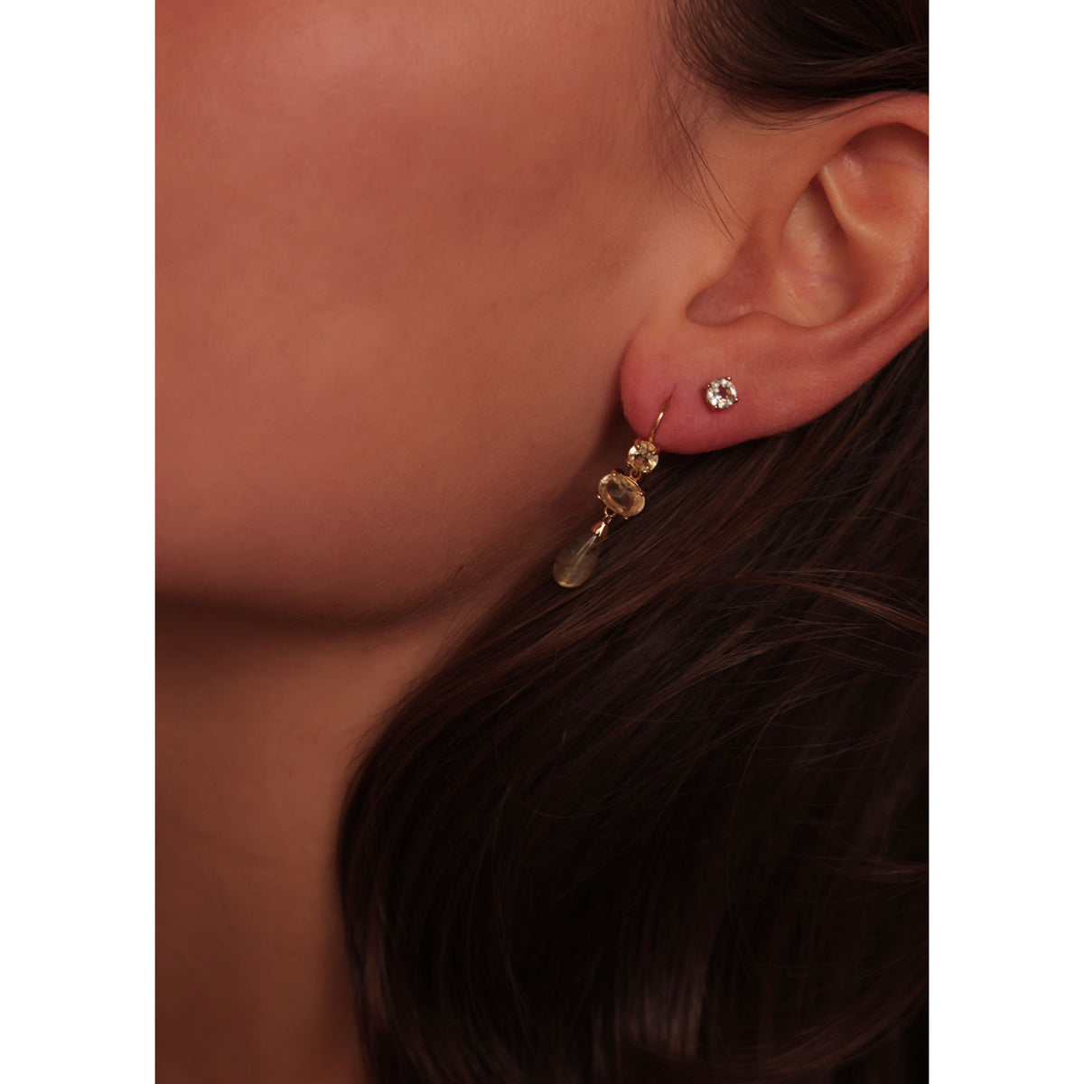 Reef 18K Gold Plated Studs w. Prasiolite