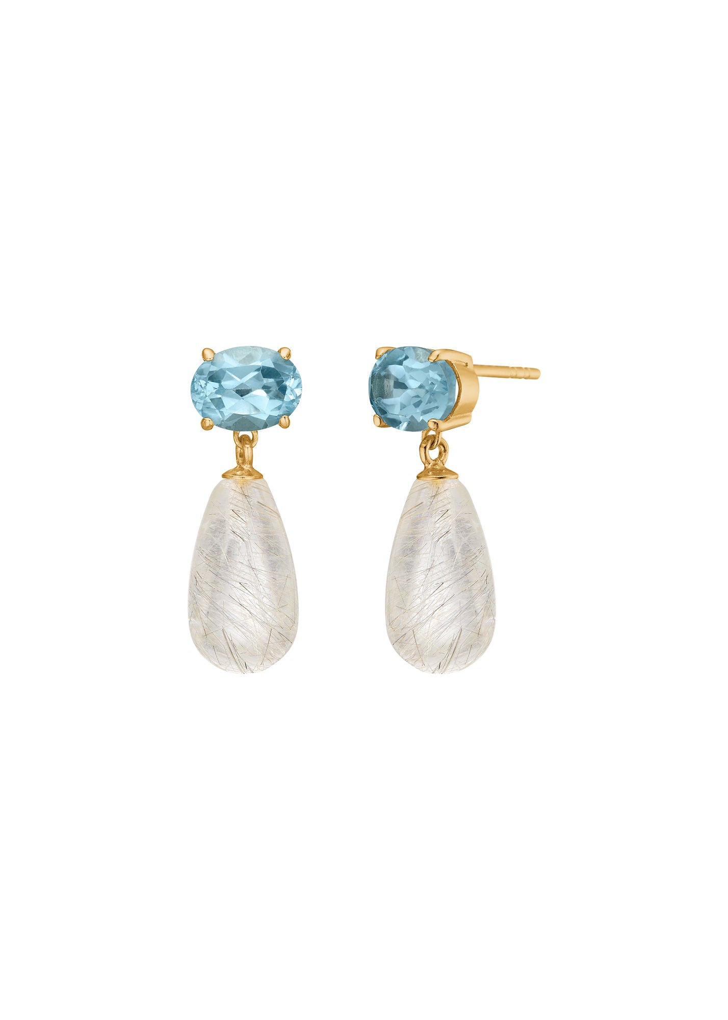 Polly Studs w. Blue Topaz & Golden Rutile Quartz
