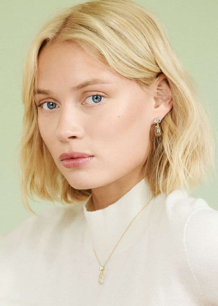 Polly Studs w. Blue Topaz & Golden Rutile Quartz