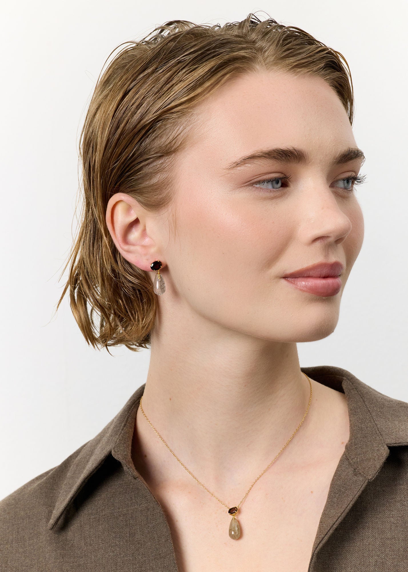 Polly Studs w. Smokey Topas & Golden Rutile Quartz