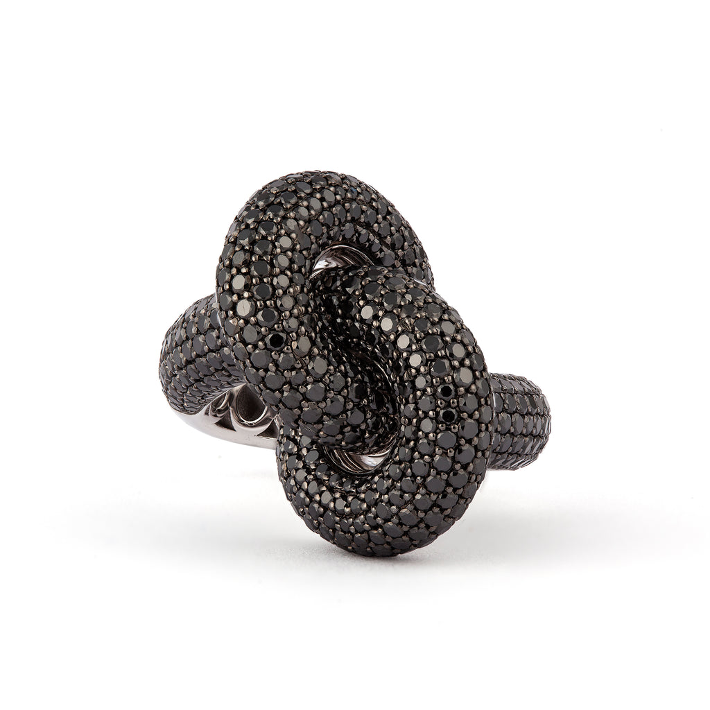Legacy Knot Big 18K Whitegold Ring w. Black Diamonds