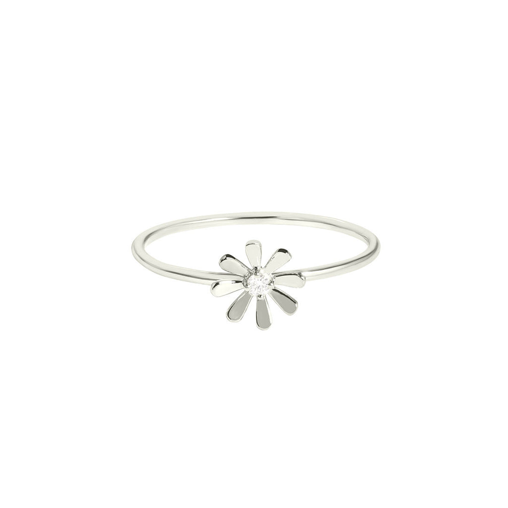 Flower Power 18K White Gold Ring w. Diamond