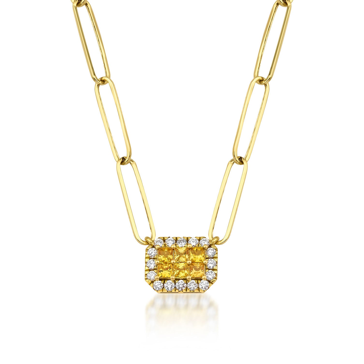 Fortuna Belle Amarillo Paperclip 18K Gold Necklace w. Diamonds & Sapphires