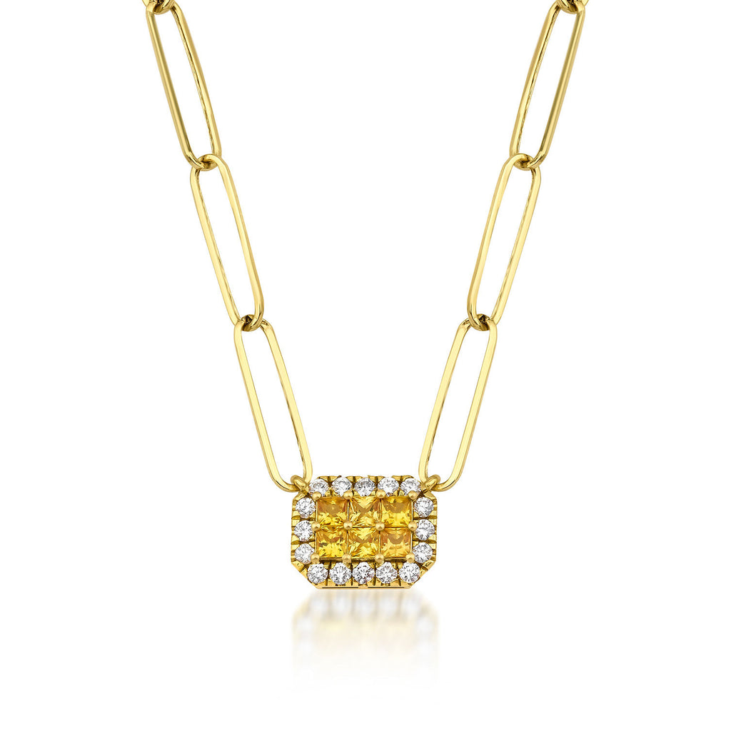Fortuna Belle Amarillo Paperclip 18K Guld Halskæde m. Diamanter & Safirer