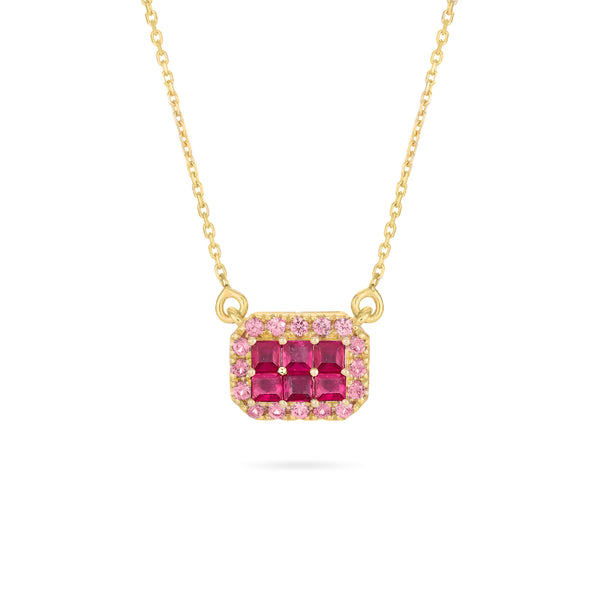 Fortuna Belle 18K Gold Necklace w. Rubies & Sapphires