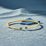 Fortuna 18K Gold Bangle w. Diamonds & Emeralds